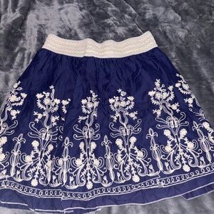 Chic Blue Embroidered A-Line Skirt